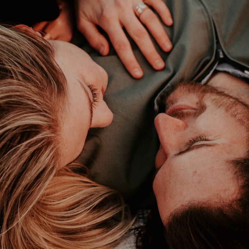 Man and woman looking at each other, top down view